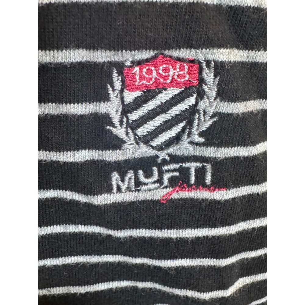 Mufti Jeans Hooded Henley Shirt Black White Striped Long Sleeve Mens Large - Picture 8 of 9